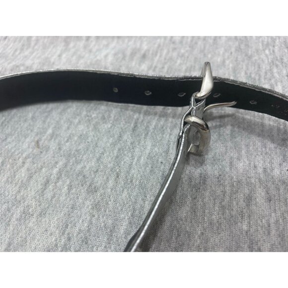 Jeweled Silver Leather Belt Women's Size Medium Rhinestone Rivet Stone - Picture 4 of 8